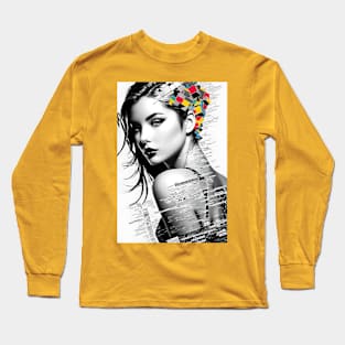 Chroma Essence: Vivid Digital Art Poster with Intricate Women's Portrait Long Sleeve T-Shirt